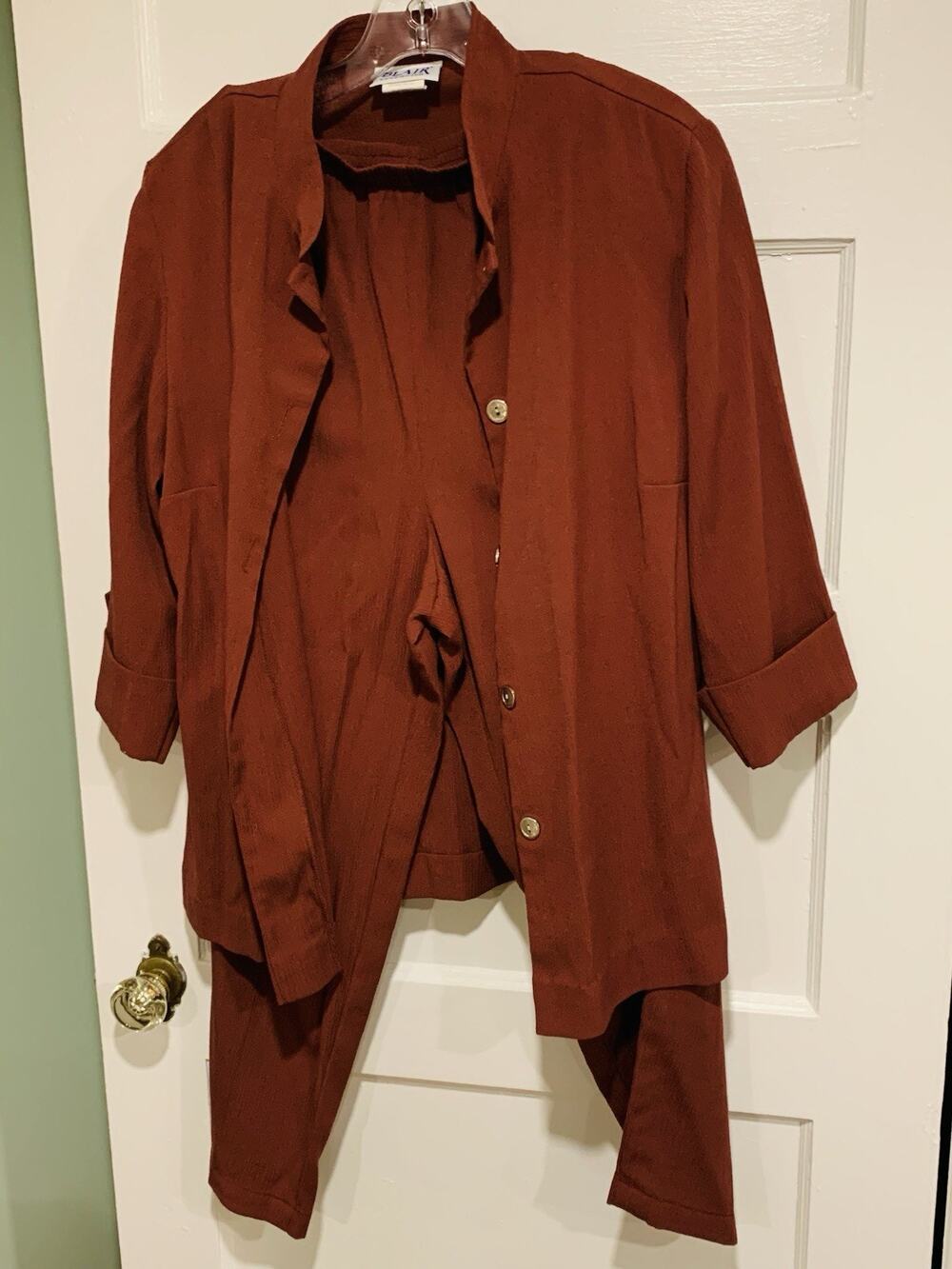 Vintage BLAIR 2pc Burgundy Pant Set Petite M Jacket & Pull on Pants w/Pockets
